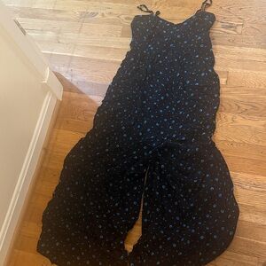 Free People Black and Blue Patterned Jumpsuit